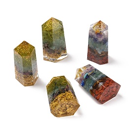 Orgonite Bullet, Resin Pointed Home Display Decoration, with Natural Gemstone and Metal Findings, Hexagonal Prism