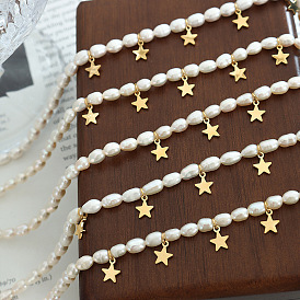 Minimalist Design Freshwater Pearl Star Pendant Titanium Steel Jewelry Set