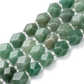 Naturelles aventurine verte brins de perles, avec des perles de rocaille, facette, polygone