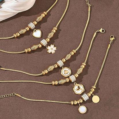 Стразы из полимерной глины в европейском стиле и браслеты с подвесками из нержавеющей стали и натуральных ракушек, 201 браслеты-змеи из нержавеющей стали для женщин, ионное покрытие (ip), реальный 304 k позолоченный