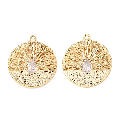 Латунные микро проложить кубического циркония подвески, плоские круглые прелести, без никеля , реальный 18 k позолоченный