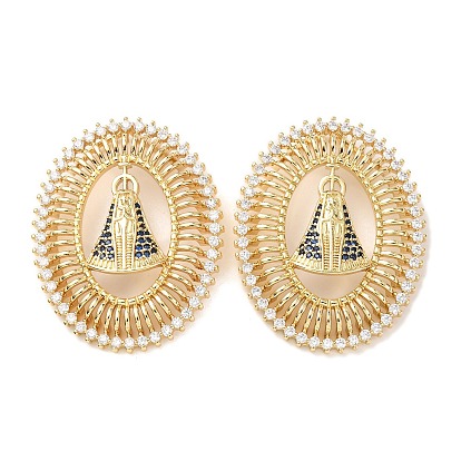 Латунные микро проложить кубического циркония подвески, стойки покрытие, долговечный, без свинца и без кадмия, овал со святым шармом