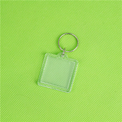 Acrylic Photo Frame Keychain, with Iron Split Key Rings, Square
