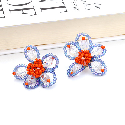 Boho Handmade Beaded Flower Earrings for Women, Vintage Floral Dangle Studs