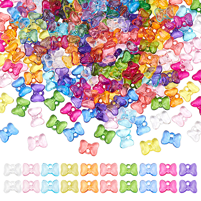 200Pcs 10 Colors Transparent Acrylic Pendants, Bowknot