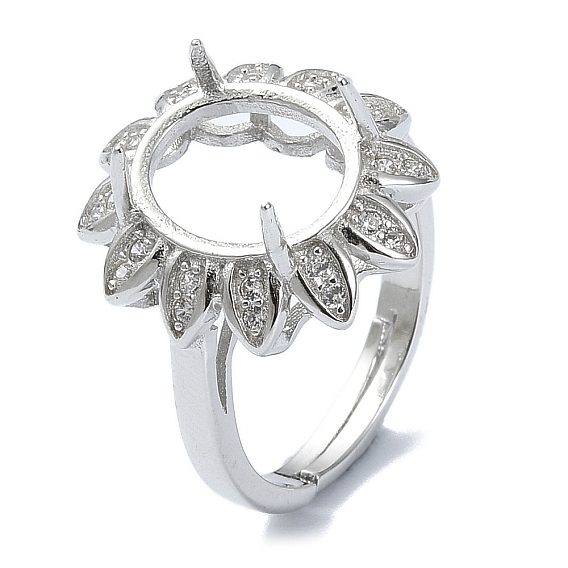 Регулируемые 925 стерлинговое серебро 4 зубцы для установки колец, с кубического циркония, цветок