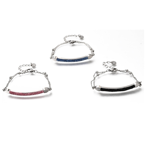 Barre en forme de cœur 304 Bracelets à maillons en acier inoxydable et strass, bracelets chaîne câblée pour femmes