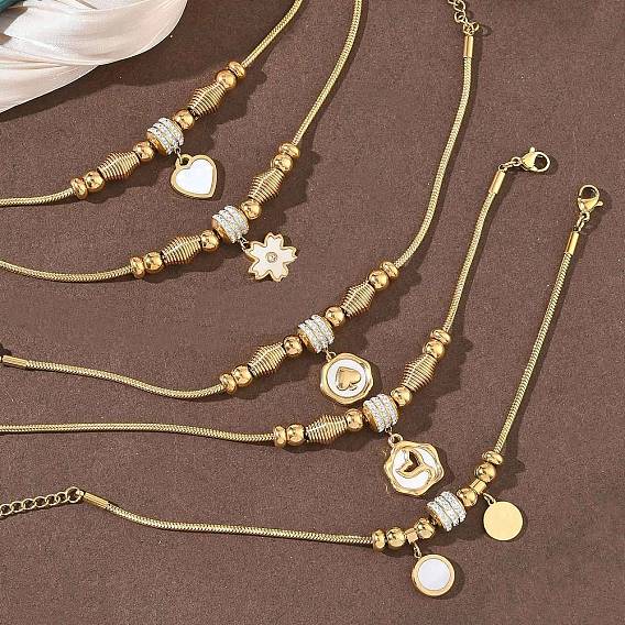 Стразы из полимерной глины в европейском стиле и браслеты с подвесками из нержавеющей стали и натуральных ракушек, 201 браслеты-змеи из нержавеющей стали для женщин, ионное покрытие (ip), реальный 304 k позолоченный