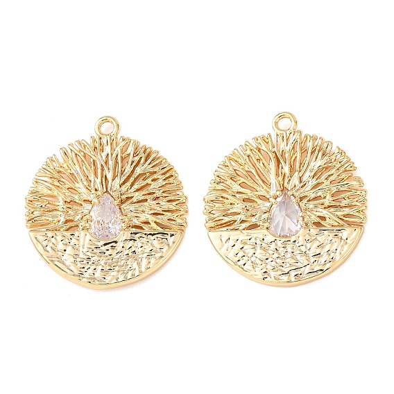 Латунные микро проложить кубического циркония подвески, плоские круглые прелести, без никеля , реальный 18 k позолоченный