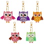 DIY 5D Owl Diamond Painting Keychain Kit, with Tray Plate, Drill Point Nails Tools, Alloy Swivel Clasps and Iron Chains, for Kids Gem Painting Pendant Arts Crafts