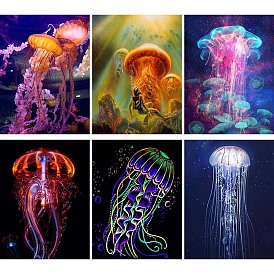 DIY Rectangle Jellyfish Theme Diamond Painting Kits, Including Canvas, Resin Rhinestones, Diamond Sticky Pen, Tray Plate and Glue Clay