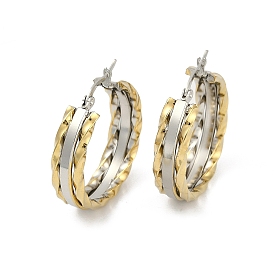 PVD Vacuum Plating 201 Stainless Steel Two Tone Twist Hoop Earrings for Women, with 304 Stainless Steel Pins, Round Ring