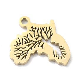 Ion Plating(IP) 304 Stainless Steel Pendants, Manual Polishing, Hollow, Map of Africa with Vein