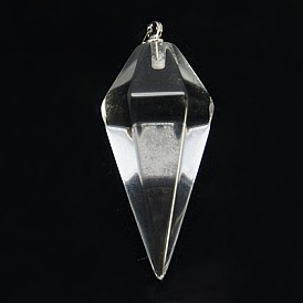 Glass Pendants, with Brass Clasp, Faceted Cone Pendulum, Platinum