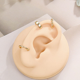 Chic Chain Clip-On Earrings Set - High-End European Style Ear Cuffs (3 Pieces)
