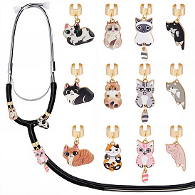 12pcs 12 styles décorations pendentif stéthoscope chat en alliage émaillé, avec 304 accessoires en acier inoxydable