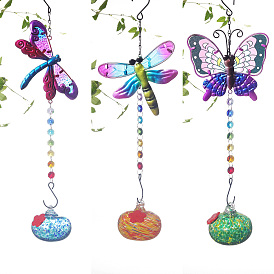 Metal Hanging Ornaments, Glass Hummingbird Feeders Outdoor Garden Hanging Decorations