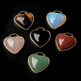 Natural & Synthetic Mixed Gemstone Pendants, with Brass Findings, Heart