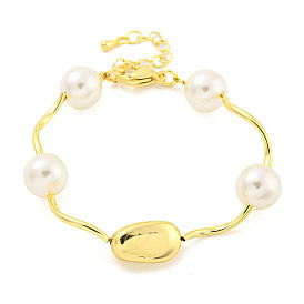 Rack Plating Brass Twisted Link Chain Bracelets, Teardrop & Round ABS Imitation Pearl Bracelets for Women, Cadmium Free & Lead Free, Long-Lasting Plated