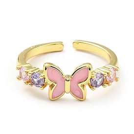 Enamel Butterfly Open Cuff Ring with Cubic Zirconia, Brass Jewelry for Women, Cadmium Free & Lead Free