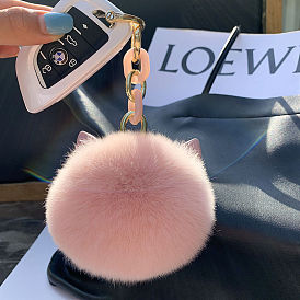 Real Rex Rabbit Fur Cat Ears Car Keychain Pendant Cute Plush Bag Ornament Fur Ball