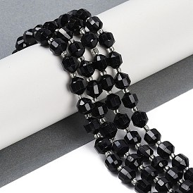 Natural Black Tourmaline Beads Strands, Faceted, Bicone, Double Terminated Point Prism Beads