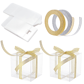 BENECREAT Transparent Plastic PVC Box Gift Packaging, with Glitter Metallic Ribbon