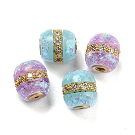 Rack Plating Brass Micro Pave Cubic Zirconia with Synthetic Opal Beads, Long-Lasting Plated, Real 18K Gold Plated, Barrel