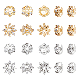 24шт. 6 стили латунные прозрачные кубические циркониевые разделительные бусины, без кадмия и без свинца, цветок