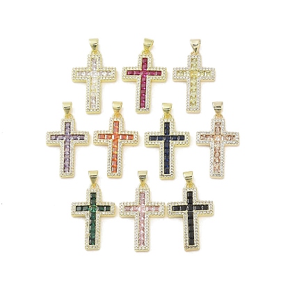 Настоящие 18 k позолоченные латунные подвески с микропаве и кубическим цирконием, со стеклом, без кадмия, без никеля и без свинца, крестик
