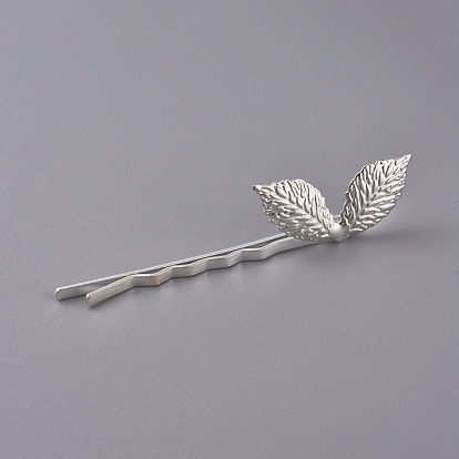 Iron Hair Bobby Pins, with Brass Findings, Leaf