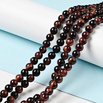 Natural Gemstone Beads, Round, Dyed & Heated, Tiger Eye, Grade A, Red