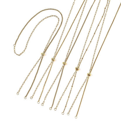 Adjustable 304 Stainless Steel Slider Chains Lariat Necklaces Makings, with Brass Beads