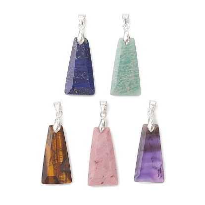 Природные смешанные подвески драгоценных камней, Граненые трапециевидные подвески с латунными застежками-карабинами, смешанные окрашенные и неокрашенные