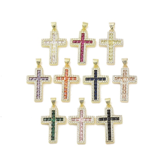 Настоящие 18 k позолоченные латунные подвески с микропаве и кубическим цирконием, со стеклом, без кадмия, без никеля и без свинца, крестик