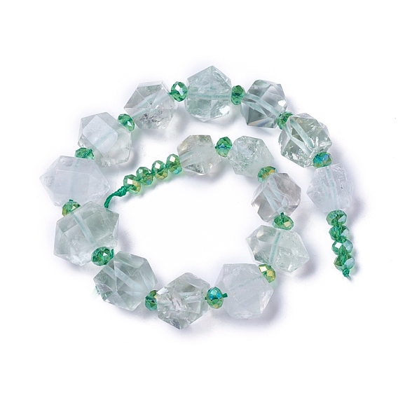 Natural Quartz Beads Strands, Faceted, Polygon, with Rondelle Glass Beads