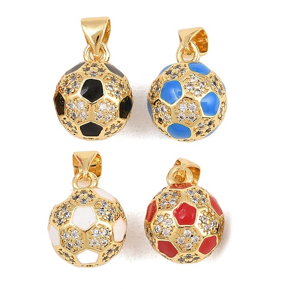 Подвески из латуни с микропаве и прозрачными кубическими циркониями в спортивной тематике, с эмалью, без кадмия и без свинца, реальный 18 k позолоченный, стойки покрытие, долговечный, прелести футбола