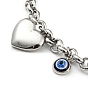 Resin Evil Eye & Heart Charm Bracelet, with 304 Stainless Steel Rolo Chains for Girl Women