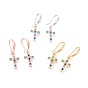 Brass Micro Pave Cubic Zirconia Dangle Earrings, Cross