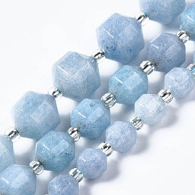 Natural White Jade Beads Strands, Imitation Aquamarine, with Seed Beads, Faceted, Polygon