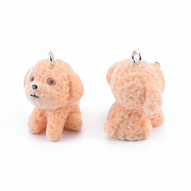Opaque Resin Pendants, with Platinum Tone Iron Loops, Flocky Dog Charms