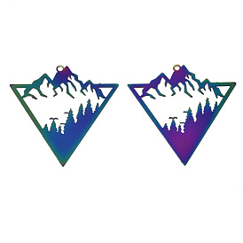 Placage ionique (ip) 201 pendentifs en filigrane en acier inoxydable, embellissements en métal gravé, triangle avec des montagnes