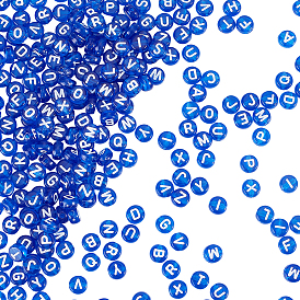800Pcs Transparent Acrylic Beads, Horizontal Hole, Mixed Letters, Flat Round