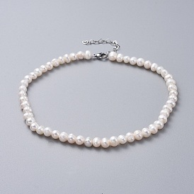 Colliers de perles d'eau douce naturelle, avec 304 chaînes d'extension en acier inoxydable et boîtes à bijoux en papier kraft