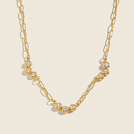304 Stainless Steel Paperclip Chain Necklaces with Clear Cubic Zirconia for Women