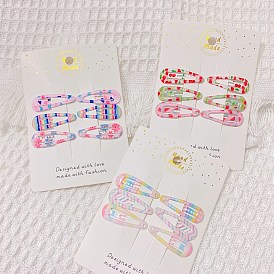 Printed Iron Snap Hair Clips, Baking Paint, Teardrop