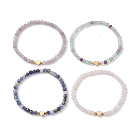 Круглые эластичные браслеты с бусинами из натуральных драгоценных камней, браслеты из латуни с бусинами в форме сердца для женщин