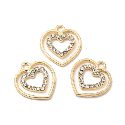 Alloy with Crystal Rhinestone Pendants, Heart Charms