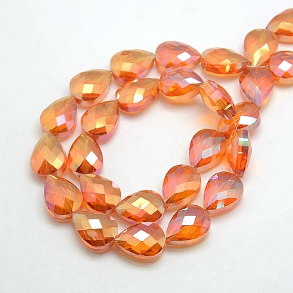 Electroplate Crystal Glass Teardrop Beads Strands, Faceted, Color Plated, 18x13x9mm, Hole: 1mm, about 40pcs/strand, 28.3 inch