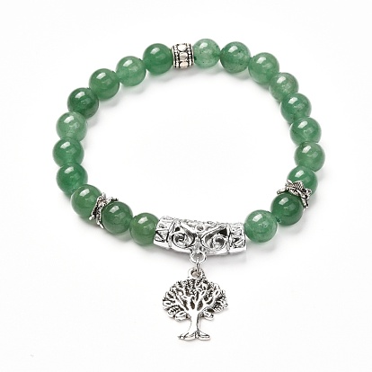 Stone Bracelets Set for Men Women, Natural Dragon Blood Jasper & Flower Amazonite & Green Aventurine Stretch Bracelets, Tibetan Style Tree of Life Bracelets